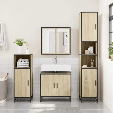Mueble de lavabo de baño roble  65x33x60 cm madera de ingeniería