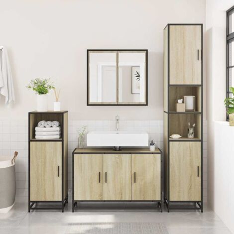 Mueble de lavabo de baño roble  90x33x60 cm madera de ingeniería