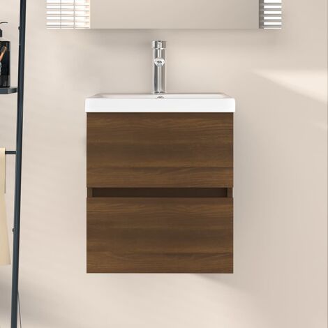 Mueble de lavabo madera contrachapada marrón roble 41x38,5x45cm