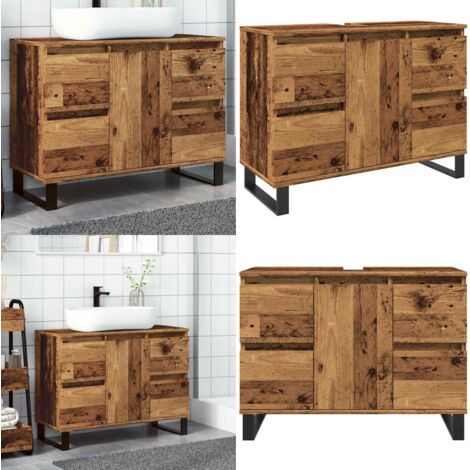 Mueble de lavabo madera de ingeniería envejecida 80x33x60 cm - Mueble de baño - Lavabo