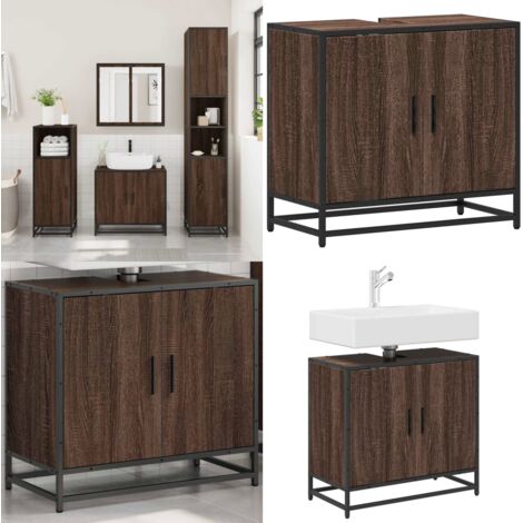 Mueble de lavabo madera de ingeniería roble marrón 65x33x60 cm - Mueble de lavabo - Madera de ingeniería