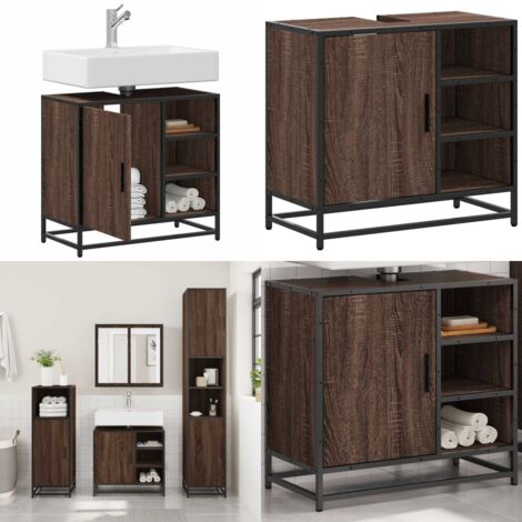 Mueble de lavabo madera de ingeniería roble marrón 65x33x60 cm - Mueble de lavabo - Madera de ingeniería