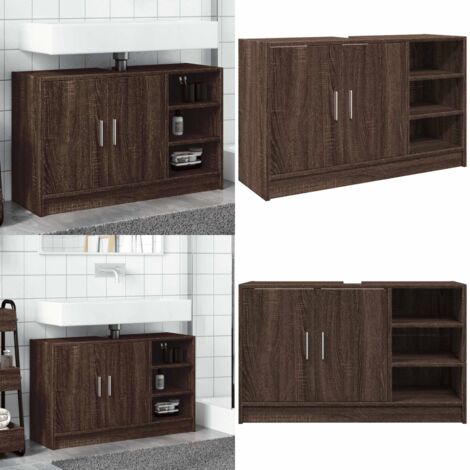 Mueble de lavabo madera de ingeniería roble marrón 90x29x55 cm - Mueble de lavabo - Madera de ingeniería