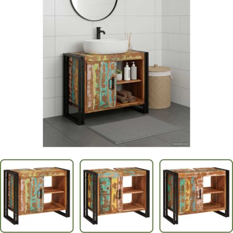 Mueble de lavabo -  Mueble de lavabo con puerta Multicolor Madera sólida recuperada