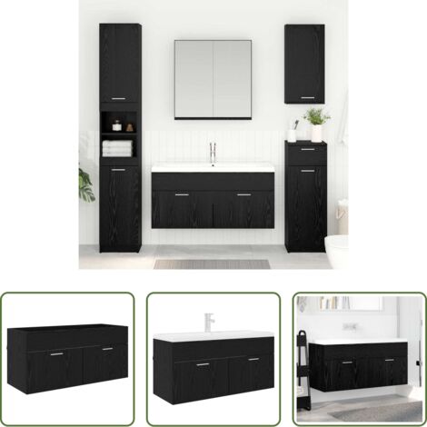 Mueble de lavabo -  Mueble de lavabo con puerta Roble Negro Madera de ingeniería