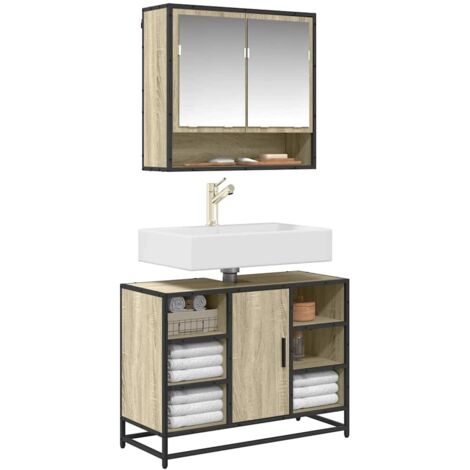 Mueble de lavabo para baño roble  80x33x60 cm madera de ingeniería