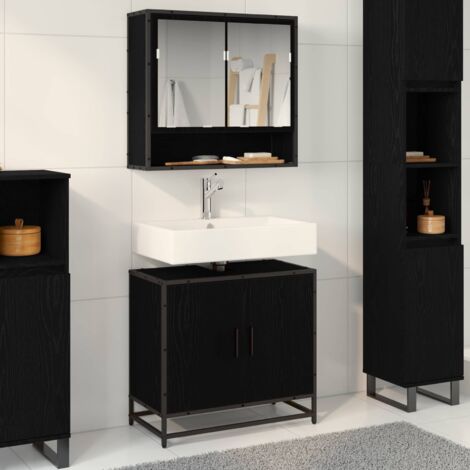Mueble de lavabo para baño Roble Negro 65 x 33 x 60 cm