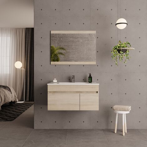 Mueble de Lavabo Suspendido SOKI - 100 cm de ancho Oak