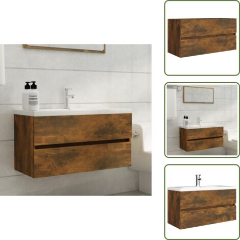 Mueble de lavabo - vidaXL Mueble lavabo madera contrachapada roble ahumado 90x38,5x45cm - Armario de madera