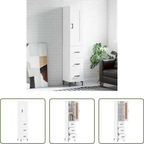 Mueble de madera -  Aparador alto madera contrachapada blanco 34,5x34x180 cm