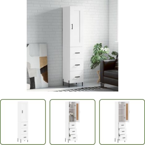Mueble de madera -  Aparador alto madera contrachapada blanco 34,5x34x180 cm