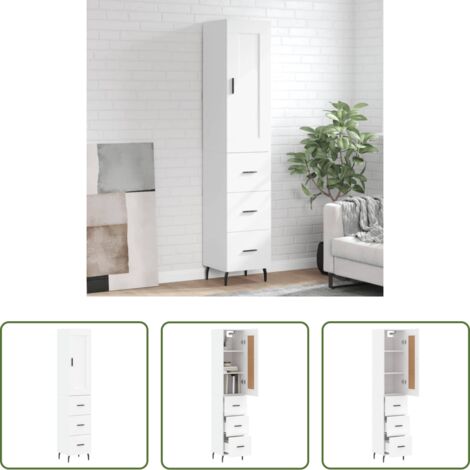 Mueble de madera -  Aparador alto madera contrachapada blanco 34,5x34x180 cm