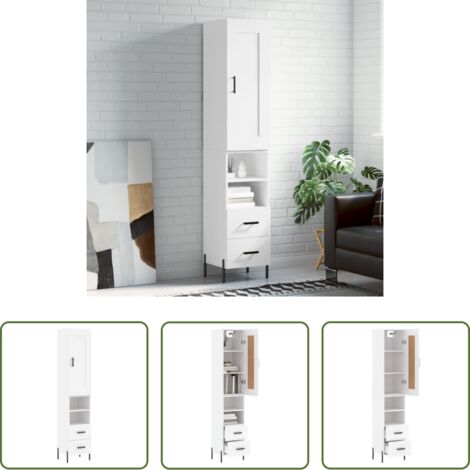 Mueble de madera -  Aparador alto madera contrachapada blanco 34,5x34x180 cm