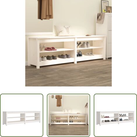 Mueble de madera -  Banco zapatero de madera maciza de pino blanco 160x36,5x50 cm