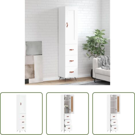 Mueble de madera contrachapada -  Aparador alto madera contrachapada blanco 34,5x34x180 cm