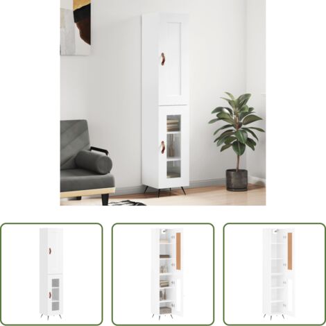 Mueble de madera contrachapada -  Aparador alto madera contrachapada blanco brillo 34,5x34x180 cm