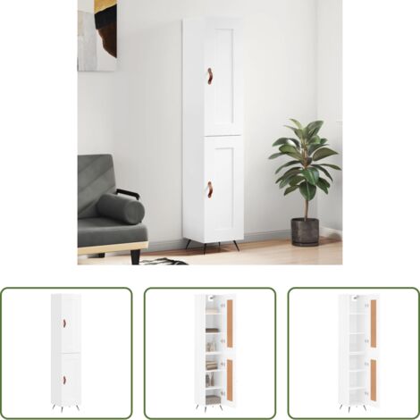Mueble de madera contrachapada -  Aparador alto madera contrachapada blanco brillo 34,5x34x180 cm