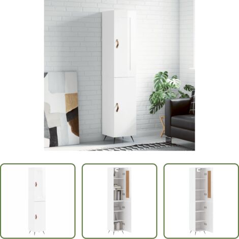 Mueble de madera contrachapada -  Aparador alto madera contrachapada blanco brillo 34,5x34x180 cm
