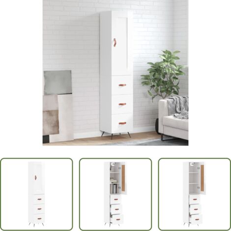 Mueble de madera contrachapada -  Aparador alto madera contrachapada blanco brillo 34,5x34x180 cm