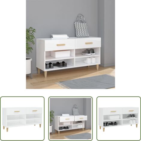 Mueble de madera contrachapada -  Mueble zapatero madera contrachapada blanco brillo 102x35x55 cm