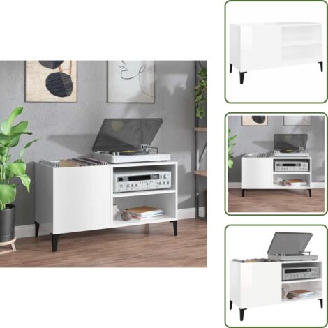 Mueble de madera contrachapada - vidaXL Mueble discos madera contrachapada blanco brillo 84,5x38x48 cm - Mueble industrial