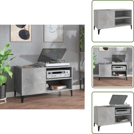 Mueble de madera contrachapada - vidaXL Mueble discos madera contrachapada gris hormigón 84,5x38x48 cm - Mueble industrial