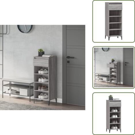 Mueble de madera contrachapada - vidaXL Mueble zapatero madera contrachapada gris Sonoma 40x36x105 cm - Mueble gris Sonoma