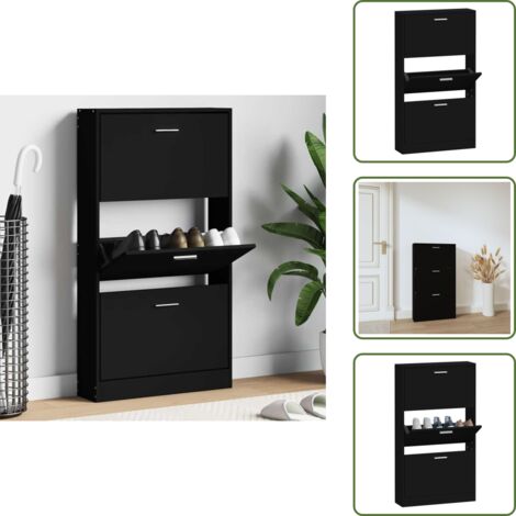 Mueble de madera contrachapada - vidaXL Mueble zapatero madera contrachapada negro 59x17x108 cm - Cajón abatible