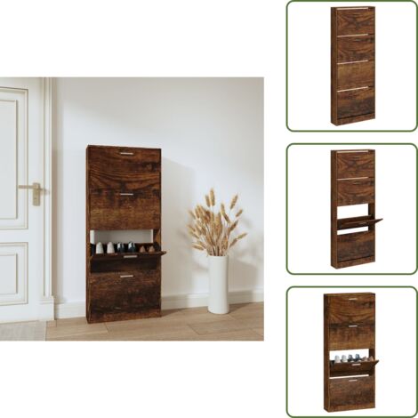 Mueble de madera contrachapada - vidaXL Mueble zapatero madera contrachapada roble ahumado 59x17x150 cm - Mueble de roble ahumado