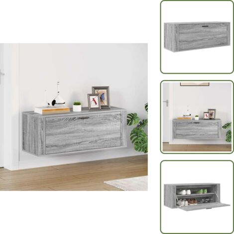Mueble de madera contrachapada - vidaXL Mueble zapatero pared contrachapada gris Sonoma 100x35x38 cm - Armario de madera