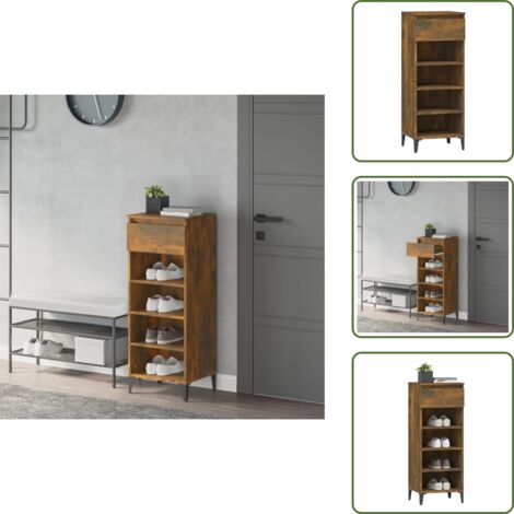 Mueble de madera contrachapada - vidaXL Zapatero madera contrachapada roble ahumado 40x36x105 cm - Zapatero industrial