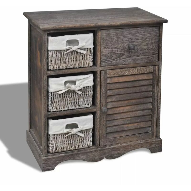 

Mueble de madera de almacenaje con 3 cestas marron