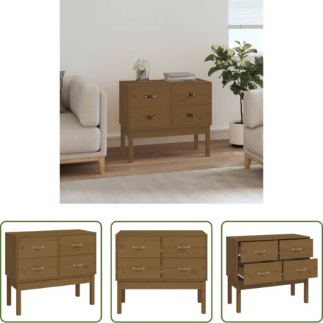 Mueble de madera -  Mueble consola de madera maciza de pino marrón miel 90x40x78 cm