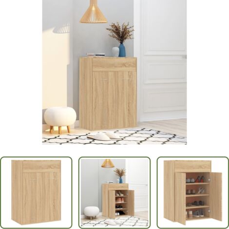 Mueble de madera -  Mueble zapatero de madera contrachapada color roble 60x35x84cm