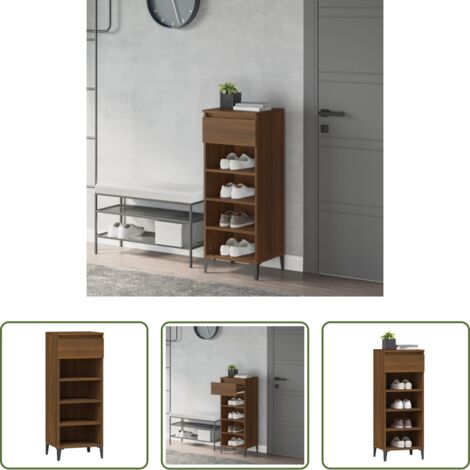Mueble de madera -  Mueble zapatero madera contrachapada marrón roble 40x36x105 cm