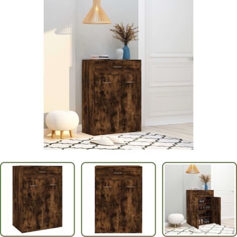 Mueble de madera -  Mueble zapatero madera contrachapada roble ahumado 60x35x84 cm
