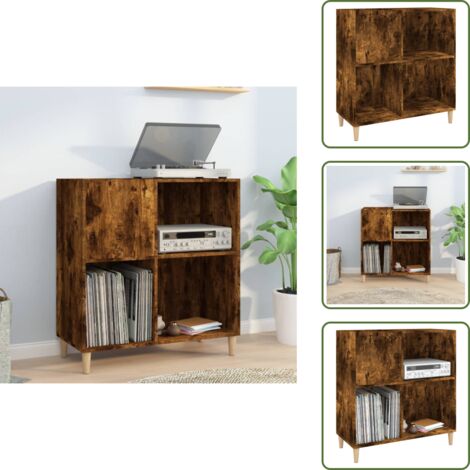 Mueble de madera - vidaXL Mueble discos madera contrachapada roble ahumado 84,5x38x89 cm - Mueble para música