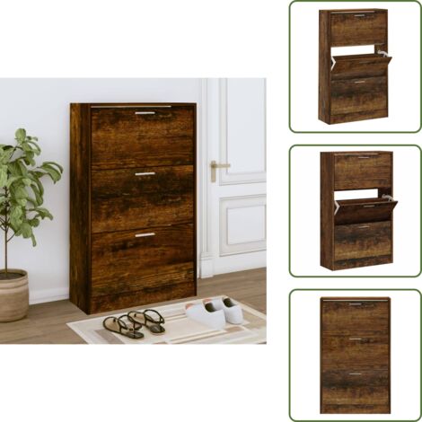 Mueble de madera - vidaXL Mueble zapatero madera contrachapada roble ahumado 63x24x103 cm - Mueble de almacenamiento