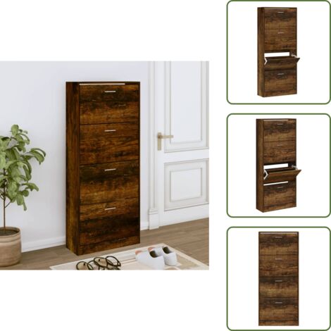 Mueble de madera - vidaXL Mueble zapatero madera contrachapada roble ahumado 63x24x147 cm - Mueble de contrachapado