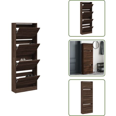 Mueble de madera - vidaXL Zapatero de madera de ingeniería marrón roble 60x21x163,5 cm - Mueble compacto