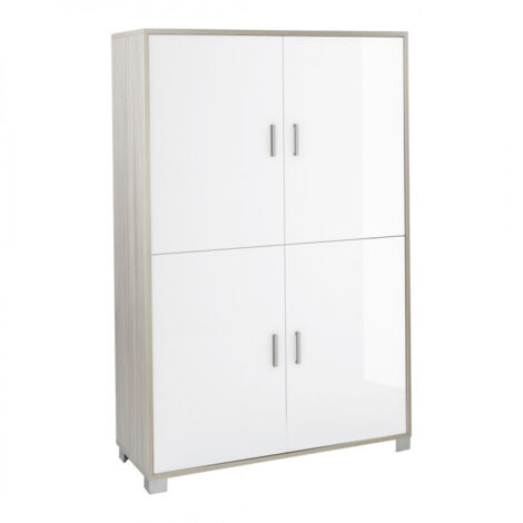 Mueble de oficina de Olmo Blanco Brillo con cuatro puertas y estantes 107x41x h162 cm