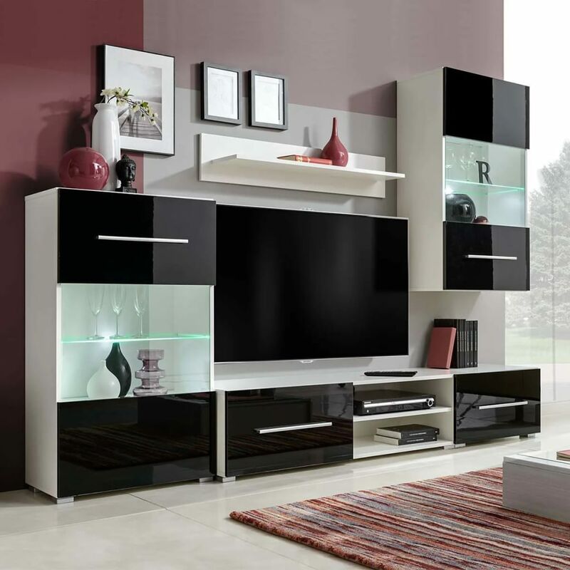 

Mueble de pared 5 uds gabinete TV con iluminación LED negro - Negro