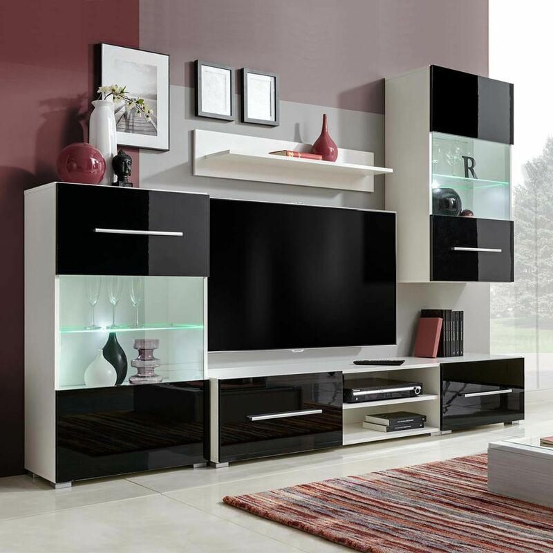 

Mueble de pared 5 uds gabinete TV con iluminación LED negro