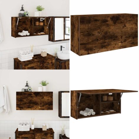Mueble de pared baño madera ingeniería roble ahumado 80x25x40cm - Muebles de baño - Armario de pared