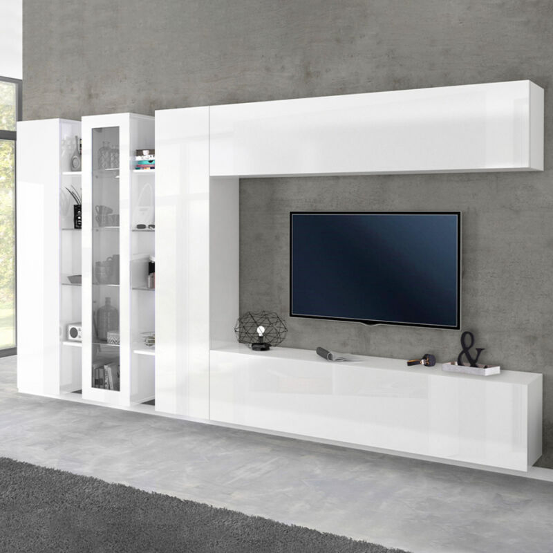 

Mueble de pared blanco brillante Mueble de TV Mueble colgante de 2 columnas Joy Wide