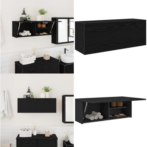 Mueble de pared de baño madera ingeniería negro 80x25x30 cm - Muebles de baño - Armario de pared