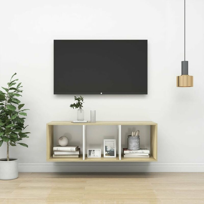 

Mueble de pared de TV aglomerado blanco y Sonoma 37x37x107 cm