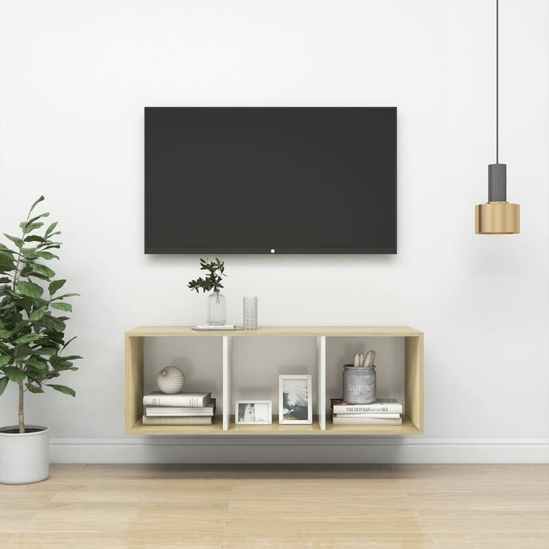 

Mueble de pared de TV aglomerado blanco y Sonoma 37x37x107 cm