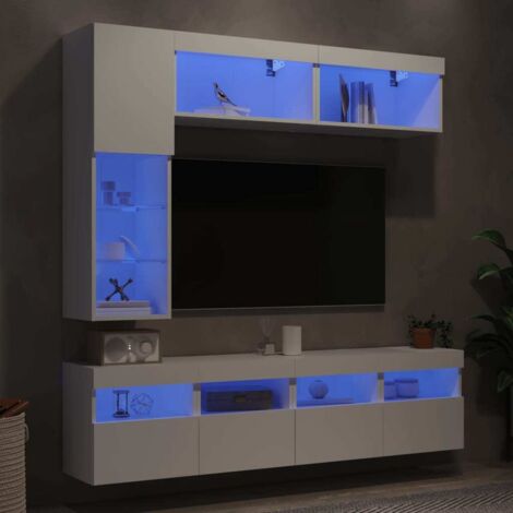 Mueble de pared de TV con luces LED 7 piezas blanco vidaXL