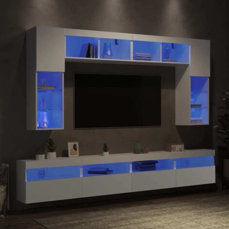 Mueble de pared de TV con luces LED 8 piezas blanco vidaXL